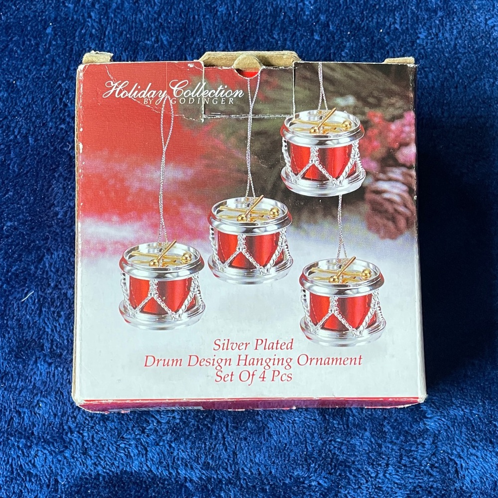 Godinger Silver Plated Red Drum Ornaments - Set of 4
